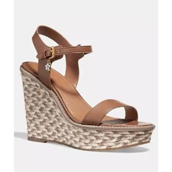 COACH HIGH HEEL ESPADRILLE WEDGE SANDAL SIZE 10 IN COLOR SADDLE - Picture 7 of 9